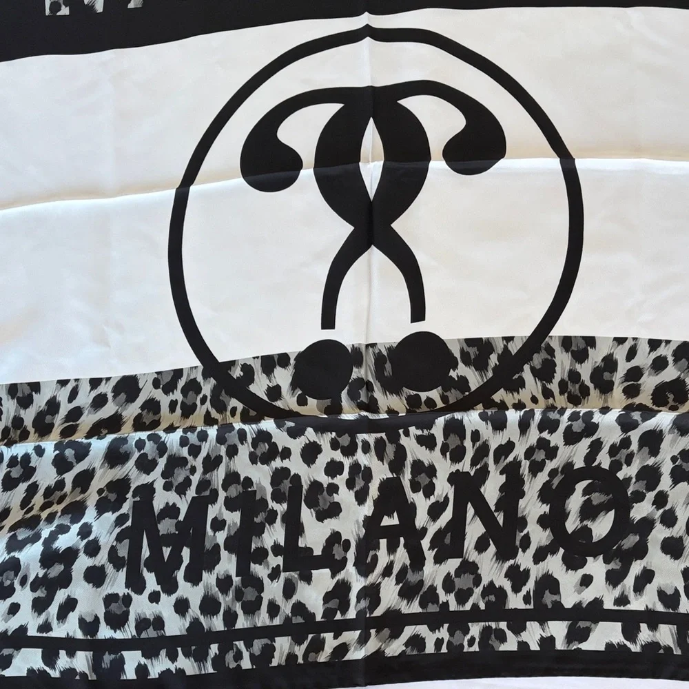 Moschino Leopard Print Silk Scarf Black and White Square NWT